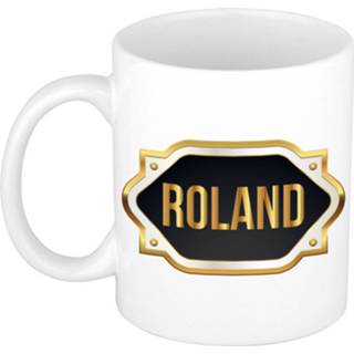 👉 Beker gouden keramiek multikleur Roland Naam Cadeau Mok / Met Embleem - Kado Verjaardag/ Vaderdag/ Pensioen/ Geslaagd/ Bedankt 8720276908023