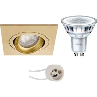 👉 Inbouw vierkant goud aluminium goudkleurig Philips - Led Spot Set Corepro 840 36d Pragmi Borny Pro Gu10 Fitting Dimbaar Mat 5w 6013943956918