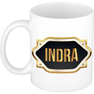👉 Beker gouden keramiek multikleur Indra Naam Cadeau Mok / Met Embleem - Kado Verjaardag/ Vaderdag/ Pensioen/ Geslaagd/ Bedankt 8720276905794
