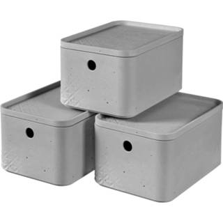 👉 Opbergbox grijs s Curver met deksel 3 st Beton maat lichtgrijs 3253924791005