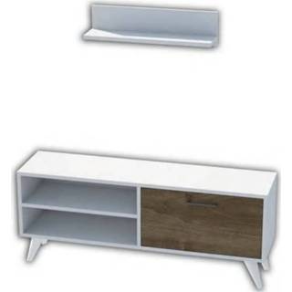 👉 Wit steigerhout multikleur Homemania Tv-meubel Party 120x29,7x48,6 Cm En Walnootkleurig 8681285905901
