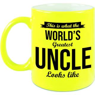 👉 Beker active geel Oom cadeau mok / neon Worlds Greatest uncle