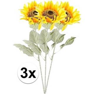 👉 3x Gele zonnebloem 82 cm kunstplant steelbloem
