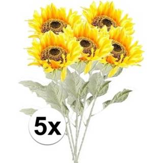 👉 5x Gele zonnebloem 82 cm kunstplant steelbloem