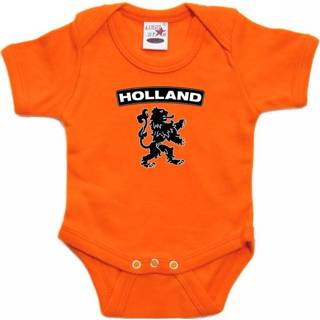 👉 Oranje rompertje met zwarte leeuw baby