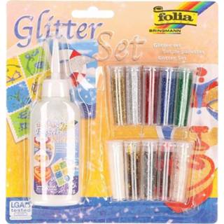 👉 Active kinderen multi kunststof Glitter en confetti set met lijm 11 delig