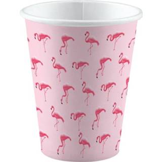👉 Beker active 8x stuks Flamingo vogels thema feest bekers 250 ml