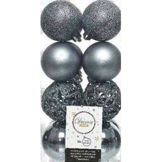 👉 Kerstbal grijsblauwe blauw kunststof plastic active 16x kerstballen 6 cm glanzende/matte/glitter kunststof/plastic kerstversiering