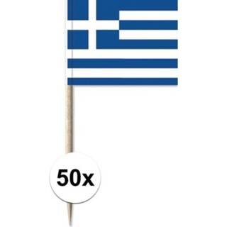 👉 50x Blauw/witte Griekse cocktailprikkertjes/kaasprikkertjes 8 cm