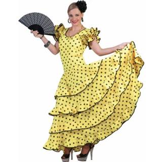 👉 Geel synthetisch vrouwen Carnavalskleding flamencojurkje