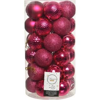 👉 Kerstbal kunststof active roze 37x kerstballen mix bessen 6 cm kerstboom versiering/decoratie