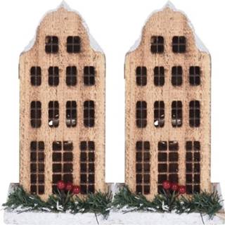 👉 Kerst dorp active 2x Kerstdorp maken kersthuisjes grachtenpand klokgevel 21 cm met LED lampjes