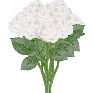 👉 10x Witte rozen/roos kunstbloemen 27 cm