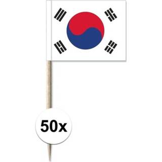 👉 50x Cocktailprikkers Zuid-Korea 8 cm vlaggetje landen decoratie