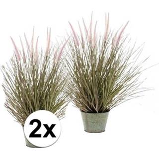 👉 2x Groene Pennisetum grasplant kunstplant in pot 58 cm