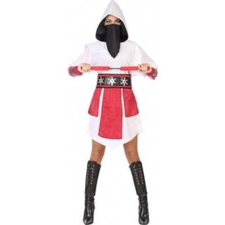 👉 Carnaval/feest ninja verkleedoutfit wit/rood voor dames