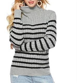 👉 Coltrui grijze zwarte XL active kleding vrouwen Dames gebreid dieptepunt overhemd slanke trui, maat: (grijze strepen)