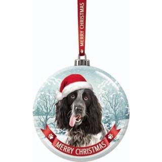 👉 Kerstbal active zwart wit Glazen hond Engelse Cocker Spaniel zwart/wit 7 cm