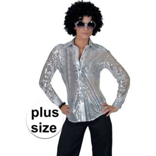 👉 Grote maat zilveren 70s disco verkleedkleding blouse voor dames