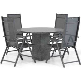 👉 Tuinset antracite aluminium dining sets grijs-antraciet Domani Sortino/Graniet rond 120 cm 5-delig 7423604735711