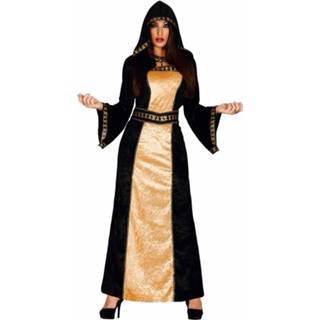👉 Lange dames Halloween verkleedjurk zwart/goud