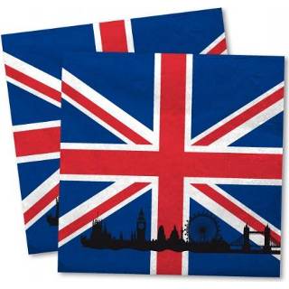👉 20x Groot Brittannie landen vlag thema servetten 33 x 33 cm - Papieren wegwerp servetjes - Engeland/Britse/Engelse/Union Jack/Verenigd Koninkrijk vlag feestartikelen - Landen decoratie