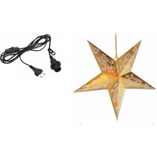 👉 Kerst versiering gouden active sterretj zwarte Kerstversiering kerststerren 60 cm inclusief lichtkabel