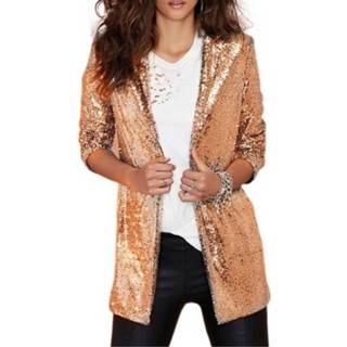 👉 Colbert goud XL active jas vrouwen Dames met lovertjes zonder gesp Stadiumkleding (kleur: goud, maat: XL)