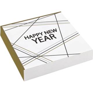 👉 Servet wit papier goud Amscan Servetten Happy New Year 16,5 Cm 20 Stuks Kleur: Wit, 192937065921