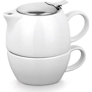 👉 Theepot witte keramiek wit Met Zeef En Kopje 430 Ml 13 Cm - Theeset Theepotje Infuser Tea For One Set 8720276643016