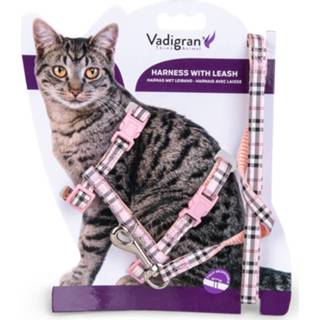 👉 Dierenbenodigdheden Vadigran Harnas+leiband Schotse Ruit Roze30-35cmx10mm+120cm 5411468165937