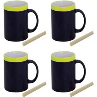 👉 Krijtbord geel keramiek 4x Koffie Mokken In Het - Beschrijfbare Koffie/thee Mok/beker 8720147622157