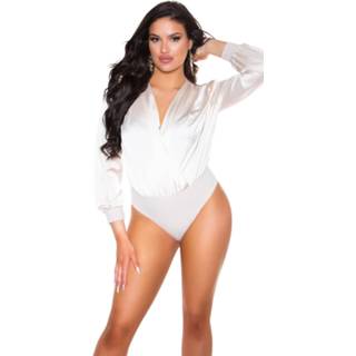 👉 Sexy Satin Look Deep V-Neck Body Beige