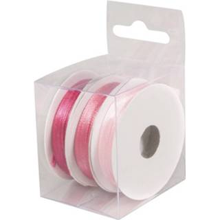 👉 Roze 3x Rollen Hobby/decoratie Kleurenmix Satijnen Sierlint 3 Mm X 6 Meter - Cadeaulinten Satijnlinten/ribbons 8720276847407