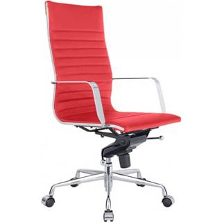 👉 Feel Furniture - Luxe Executive Bureaustoel Van 100% Rundleer - Hoge Rugleuning - Rood