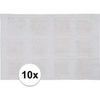 👉 Onderlegger witte wit kunststof active 10x onderlegger/placemat met gevlochten/geweven uiterlijk 45 x 30 cm