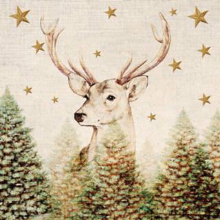 👉 Servet beige 20x kerst thema servetten met rendier 33 x cm
