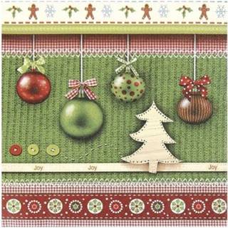 👉 Servet active groen 20x Feest servetten Kerst met kerstballen print 33 x cm