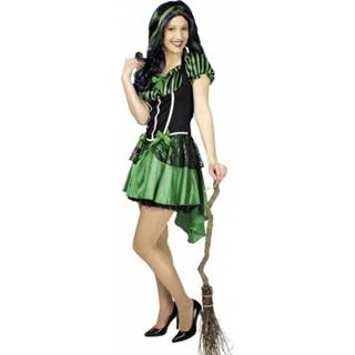 👉 Verkleedkostuum groene multi polyester vrouwen heks Alexia verkleed kostuum/jurk voor dames