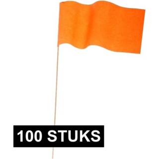 👉 Active oranje papier 100x zwaaivlaggetjes