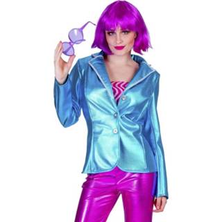 👉 Blauwe 70s disco verkleedkleding jasje voor dames