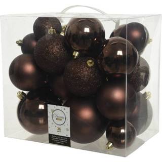 👉 26x Donkerbruine kunststof kerstballen 6-8-10 cm - Mix - Onbreekbare plastic kerstballen - Kerstboomversiering donkerbruin