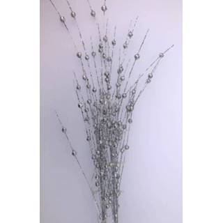 👉 Decoratie kunstbloem zilver active witte Glitter tak 76 cm kunstbloemen/kunsttakken met warm LED lichtjes