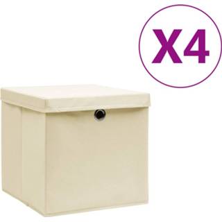 👉 Opbergbox stof crème Vidaxl Opbergboxen Met Deksels 4 St 28x28x28 Cm 8720286087336