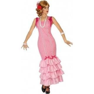 👉 Jurk roze vrouwen Spaanse flamencodanseres verkleed kostuum voor dames