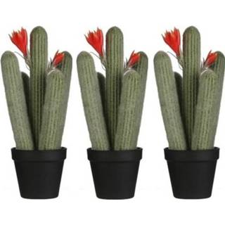 👉 3x Groene Cereus/zuilcactus kunstplanten 39 cm zwarte pot