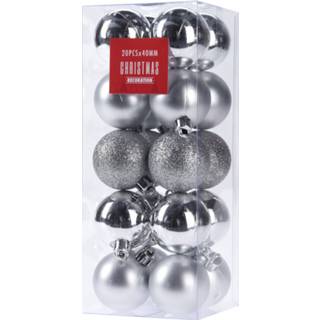 👉 Kerstbal kunststof zilveren active 20x Kleine kerstballen 4 cm glitter/mat/glans