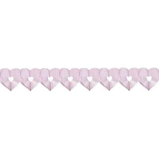 👉 Roze papieren hartjes thema slingers van 6 meter - valentijn decoratie / feest versiering