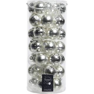 👉 Zilveren kerstbal glas active Tube met 49 kerstballen van 6 cm