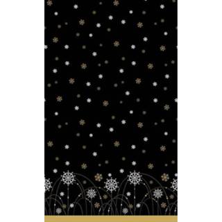 👉 Kerst versiering gouden zilveren active zwart papieren tafelkleed met zilveren/gouden sneeuwvlokken print 138 x 220 cm